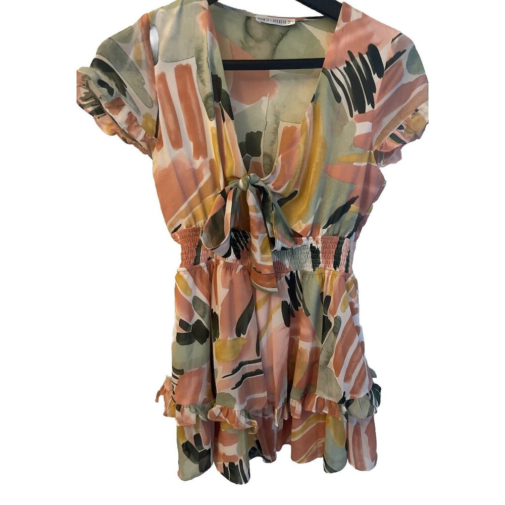 SAINTS/SECRETS TROPICAL Cut Out Dress L Knee Length Ruffles woman’s summer